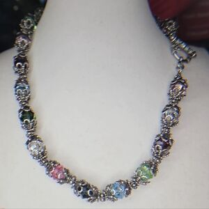 Elegant Multicolor Vintage Uranium Crystal Solid Sterling Necklace